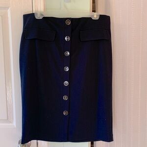 Navy women’s pencil skirt, spandex, stretch, knee length, midi skirt